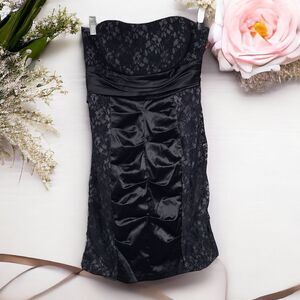 NWT Strapless Black Lace Ruched Bodycon Short Prom Dress Formal Cocktail Gothic